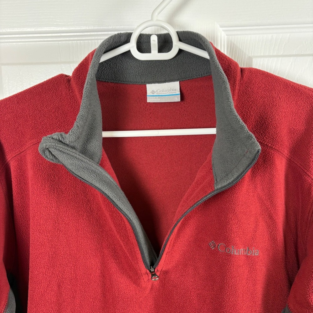 Columbia Fleece Pullover Men's L Red 1/4 Zip Gorpcore Outdoor Hiking Lightweight - Picture 4 of 6